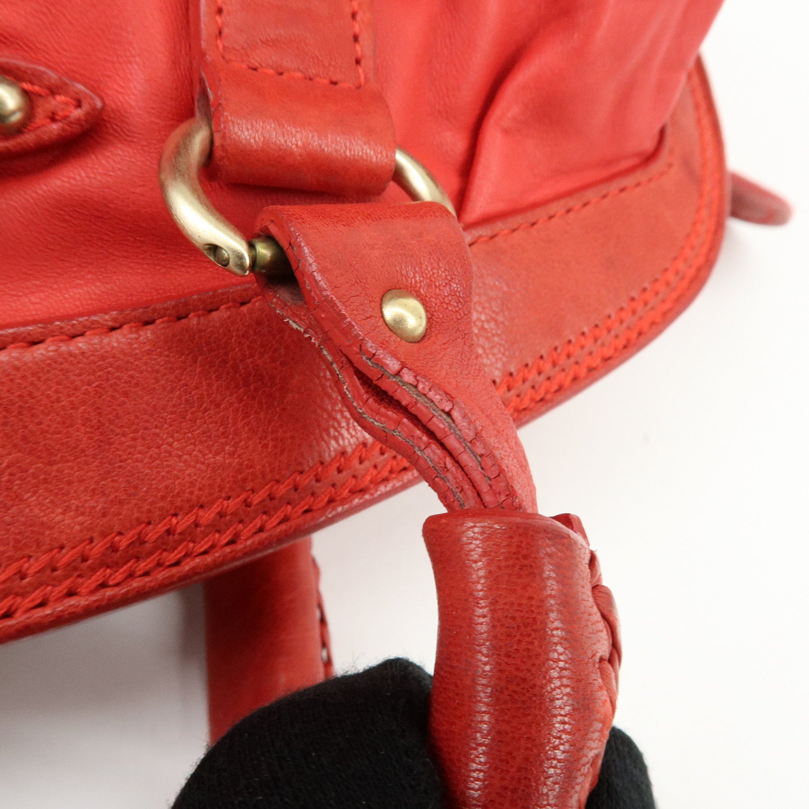 Christian Dior My Dior Logo Leather Hand Bag Satchel Bag Red