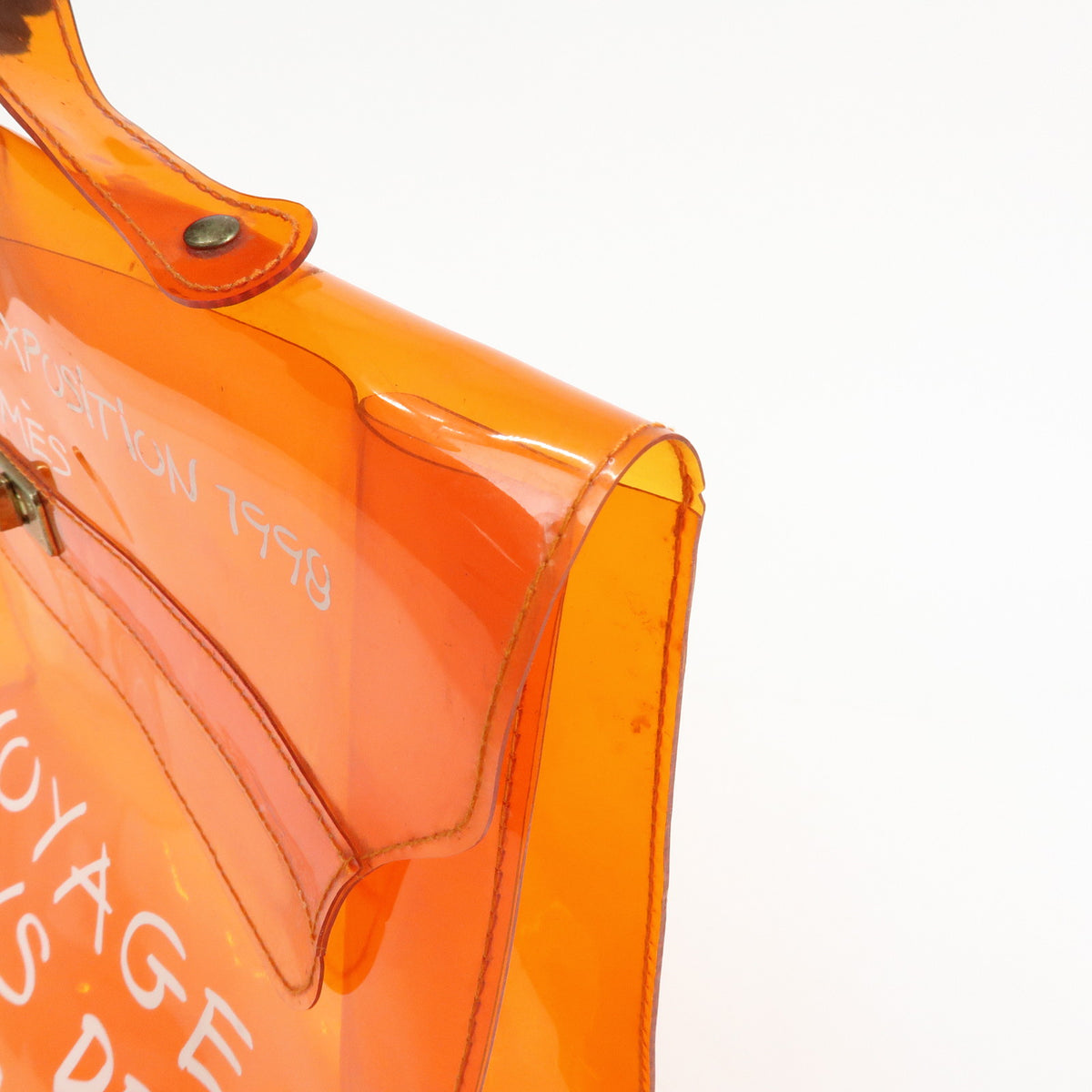 HERMES Vinyl Kelly Clear Hand Bag Transparent Orange