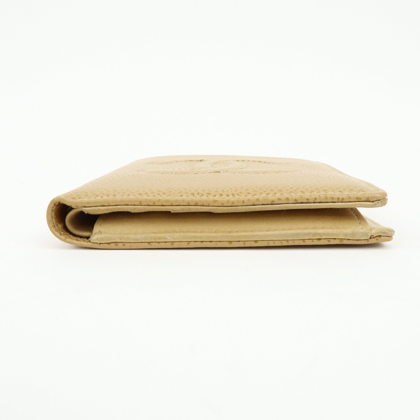CHANEL COCO Mark Caviarskin Compact Wallet Beige