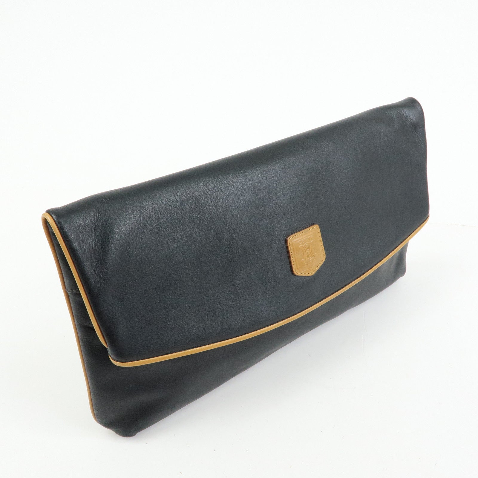 CELINE Macadam Leather Clutch Bag Flat Pouch Black