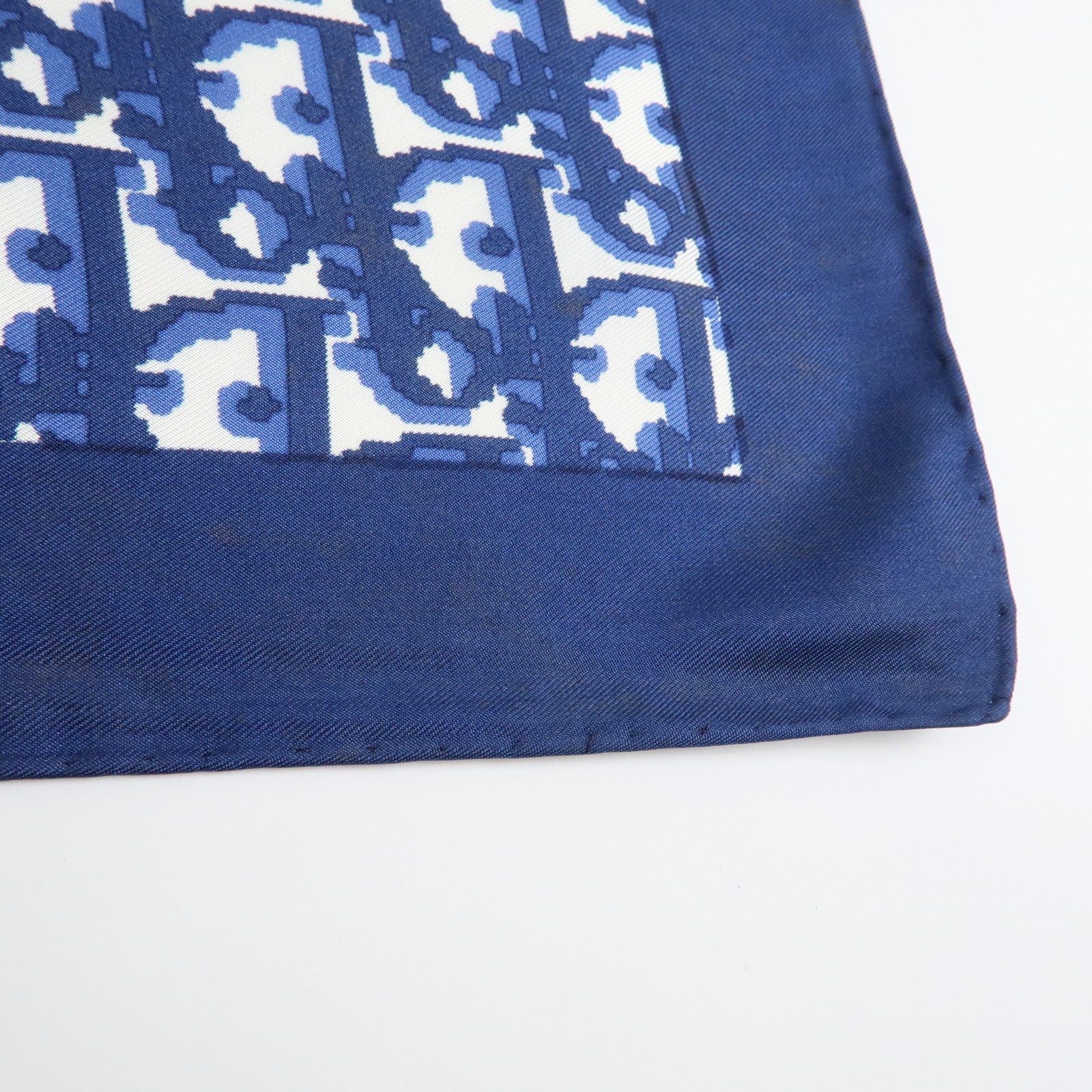 Christian Dior Trotter Silk 100% Scarf Navy Blue White