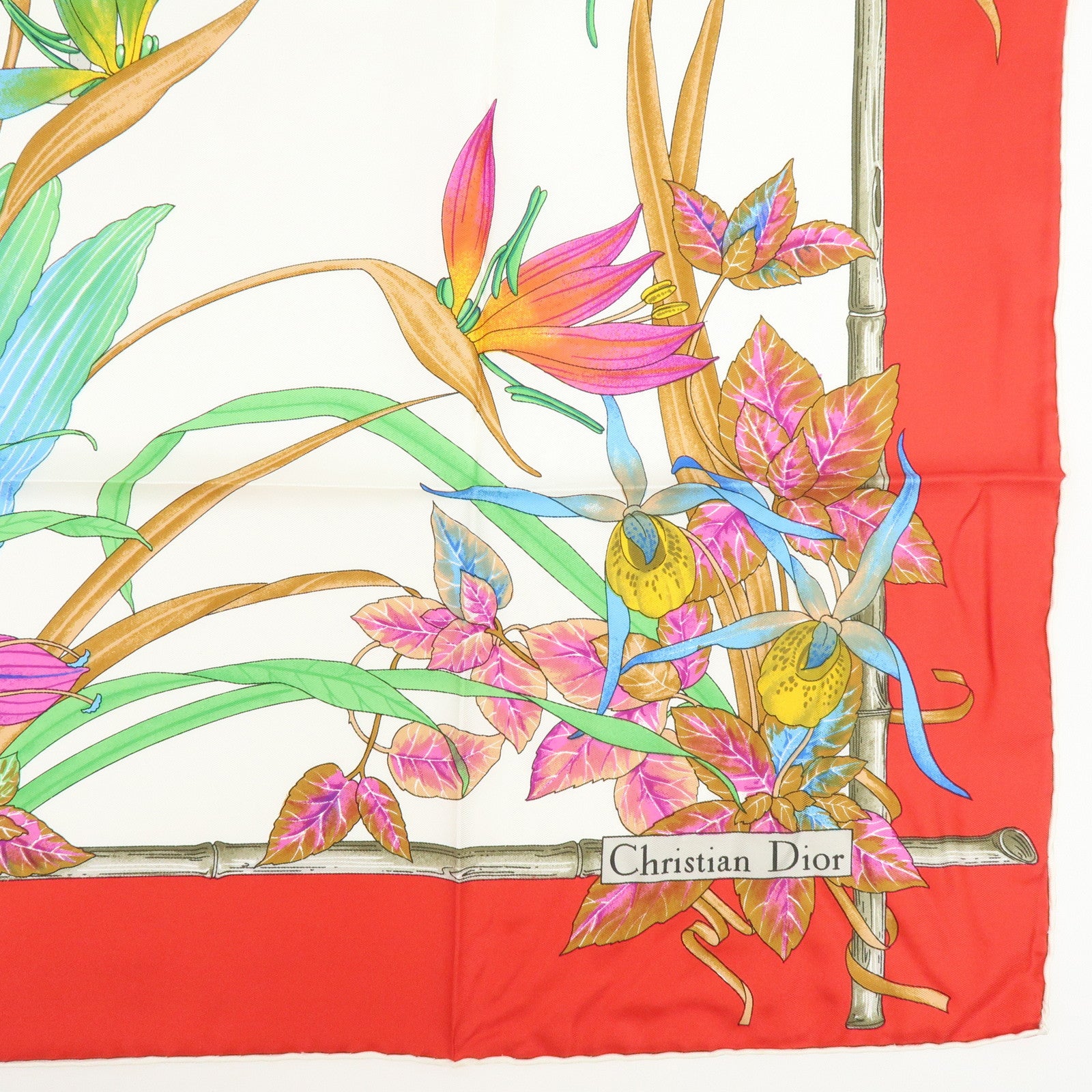 Christian Dior Set of 2 Silk 100% Scarf Flower Butterfly Red Navy