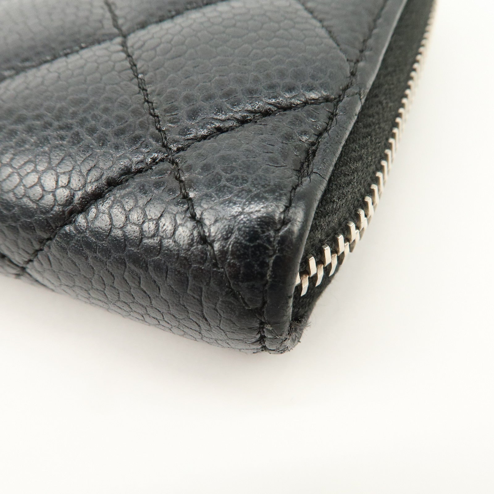 CHANEL COCO Mark Matelasse Caviarskin Zip Around Long Wallet A50097 Used