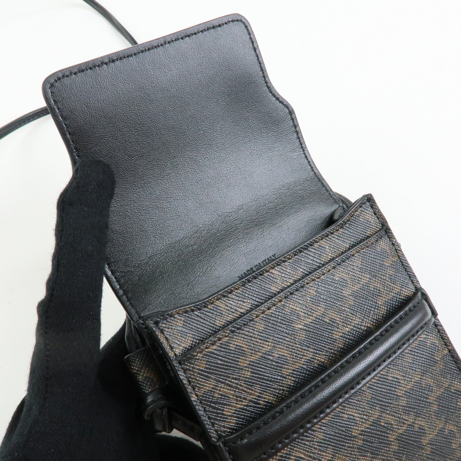 CELINE Triomphe PVC Leahter Mobile Pouch Phone Case Black Brown