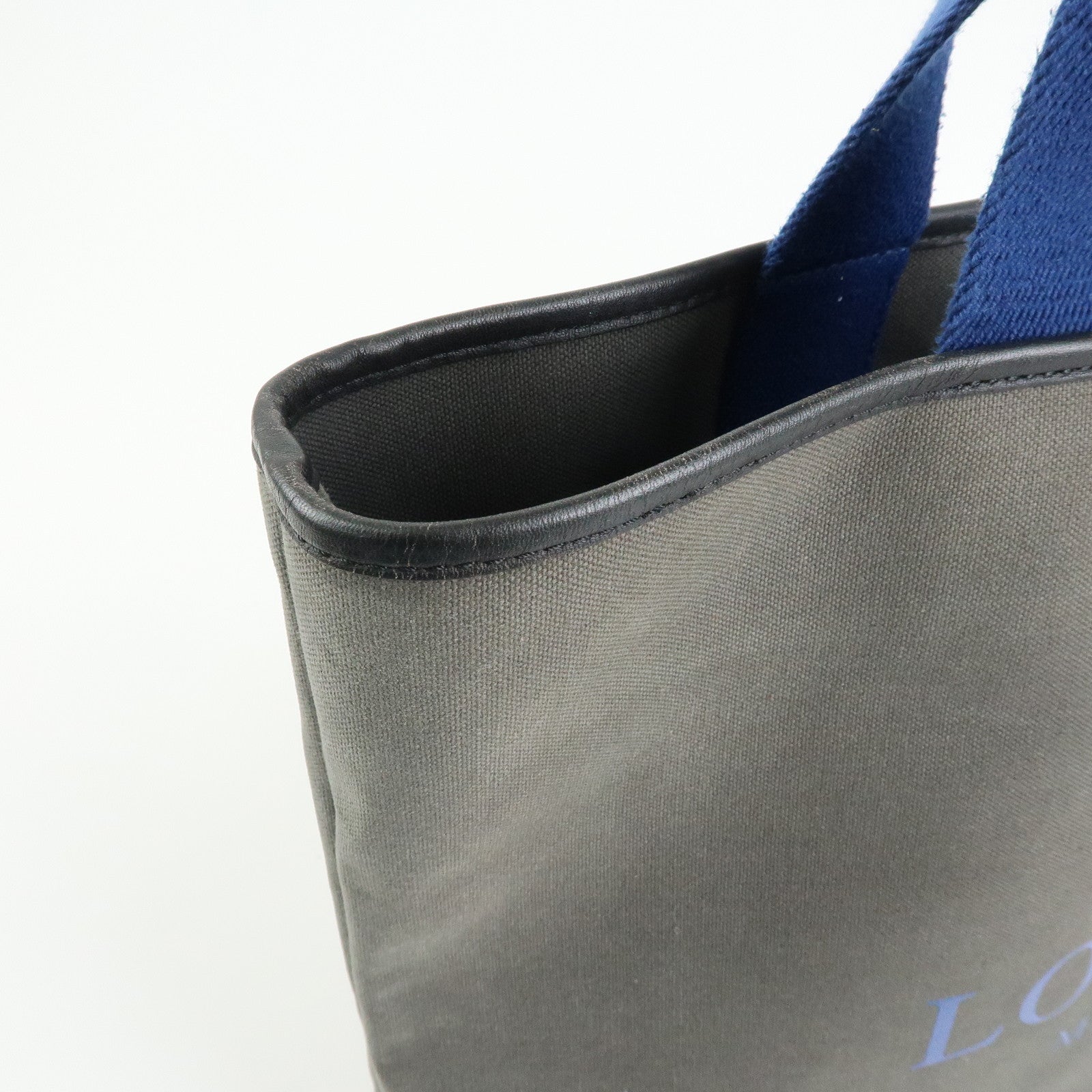 LOEWE Logo Canvas Leather Tote Bag Shoulder Bag Hand Bag Gray Blue