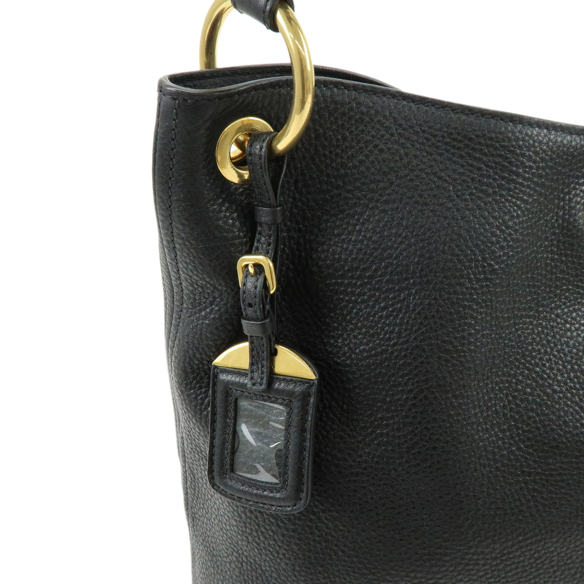 PRADA Logo Leather Shoulder Bag Hand Bag Tote Bag Black