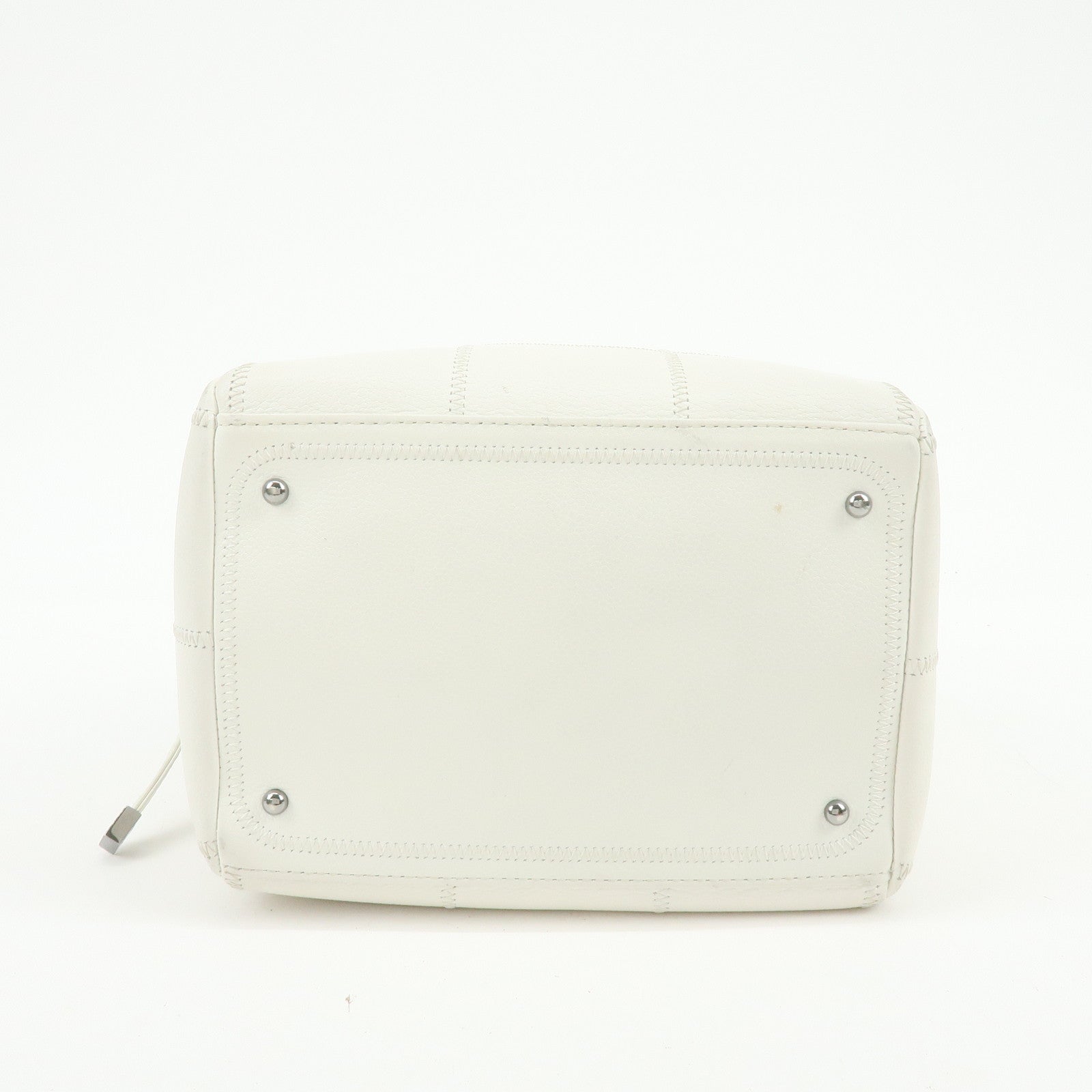 CHANEL Chocolate Bar COCO Mark Caviarskin Hand Bag Tote Bag White