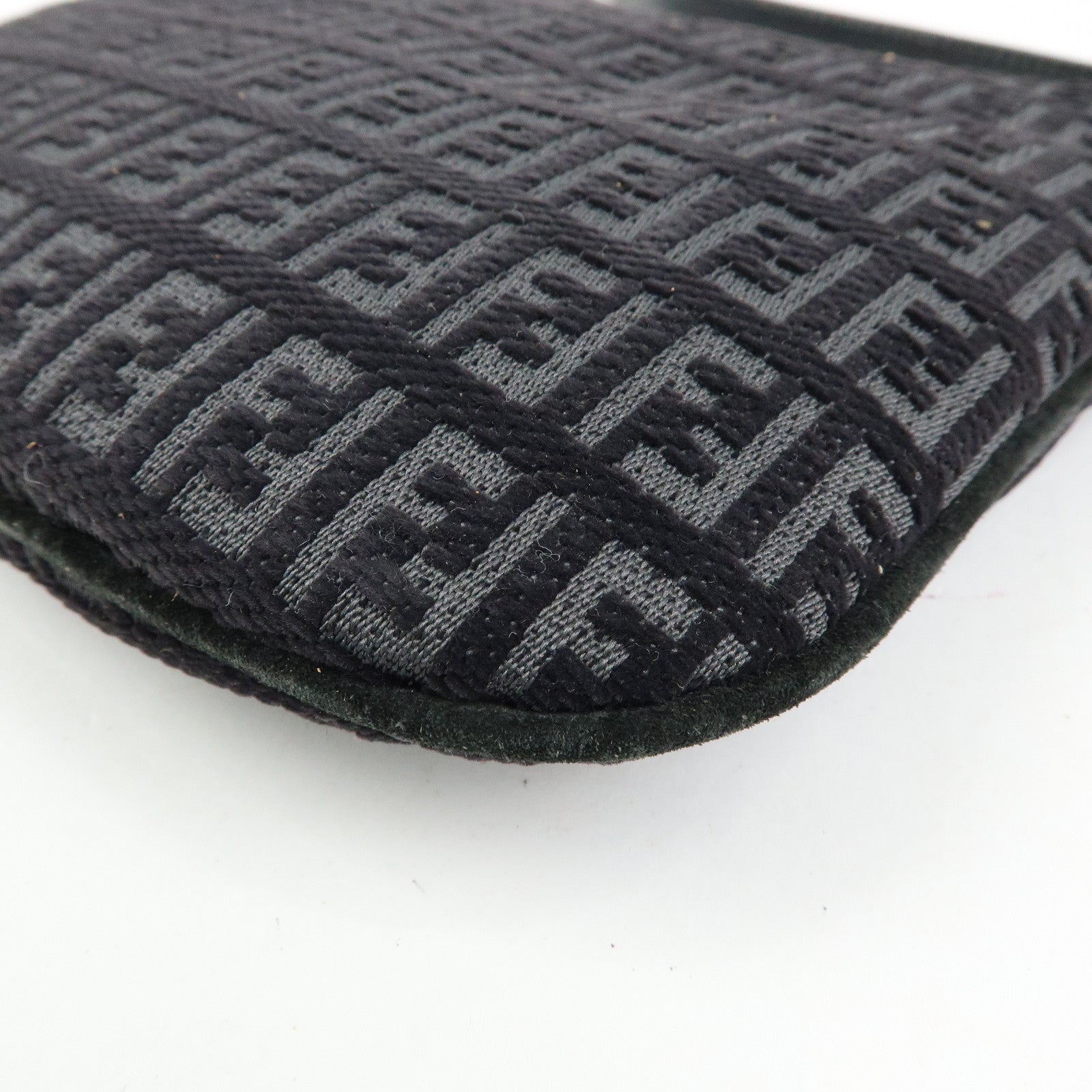 FENDI Zucchino Canvas Leather Shoulder Bag Hand Bag Black 8BR248