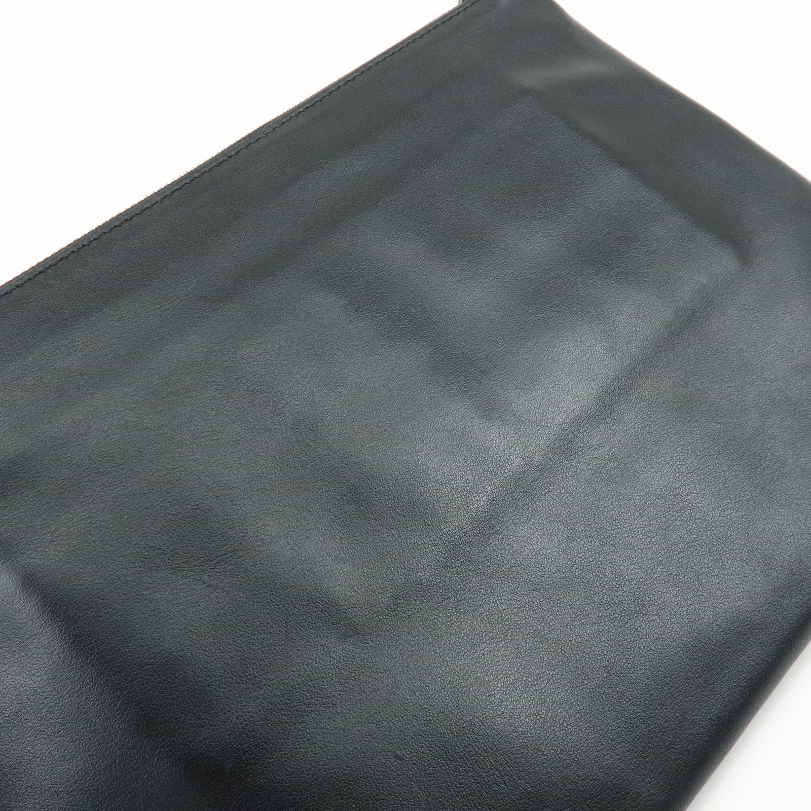 BURBERRY Leather Clutch Bag Flat Pouch Black