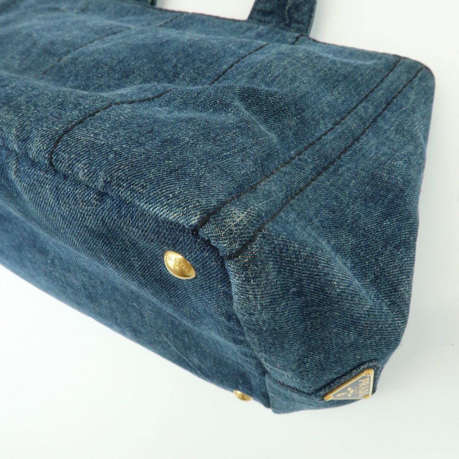 PRADA Triangle Logo Canapa Denim Tote Bag Hand Bag Blue
