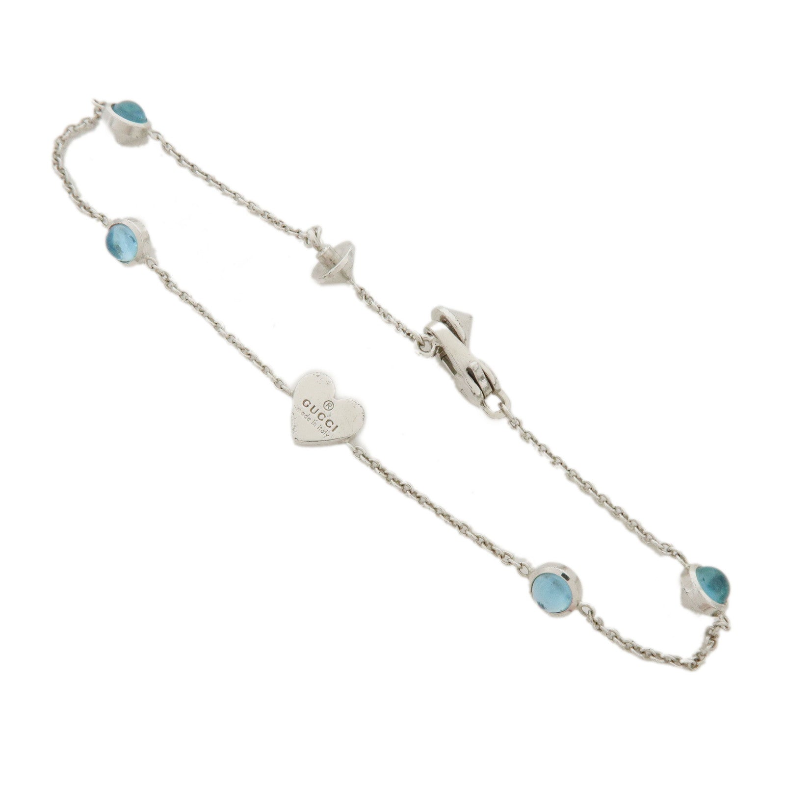 GUCCI Blue Topaz Heart Charm Bracelet SV925 17 Silver Light Blue