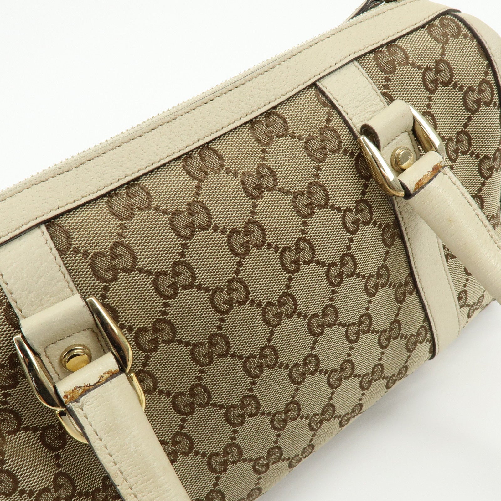 GUCCI Abbey GG Canvas Leather Boston Hand Bag Beige Ivory 130942