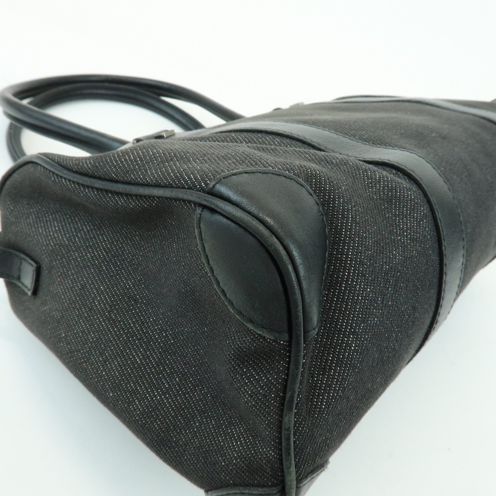 GUCCI Canvas Leather Boston Bag Hand Bag Black Dark Grey 30458