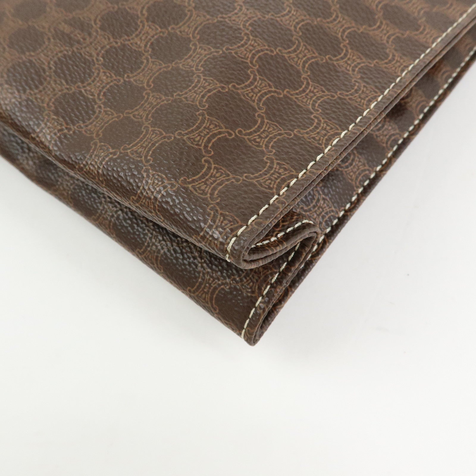 Celine Macadam PVC Leather Clutch Bag Flat Pouch Brown