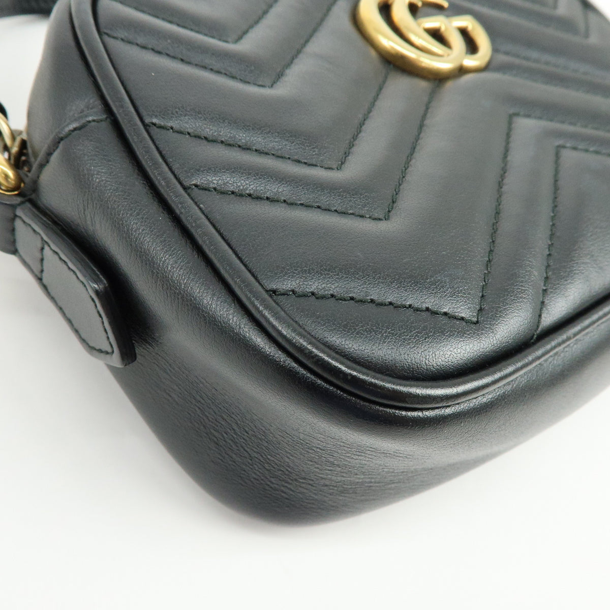 GUCCI GG Marmont Leather Chevron Shoulder Crossbody Bag Black 448065
