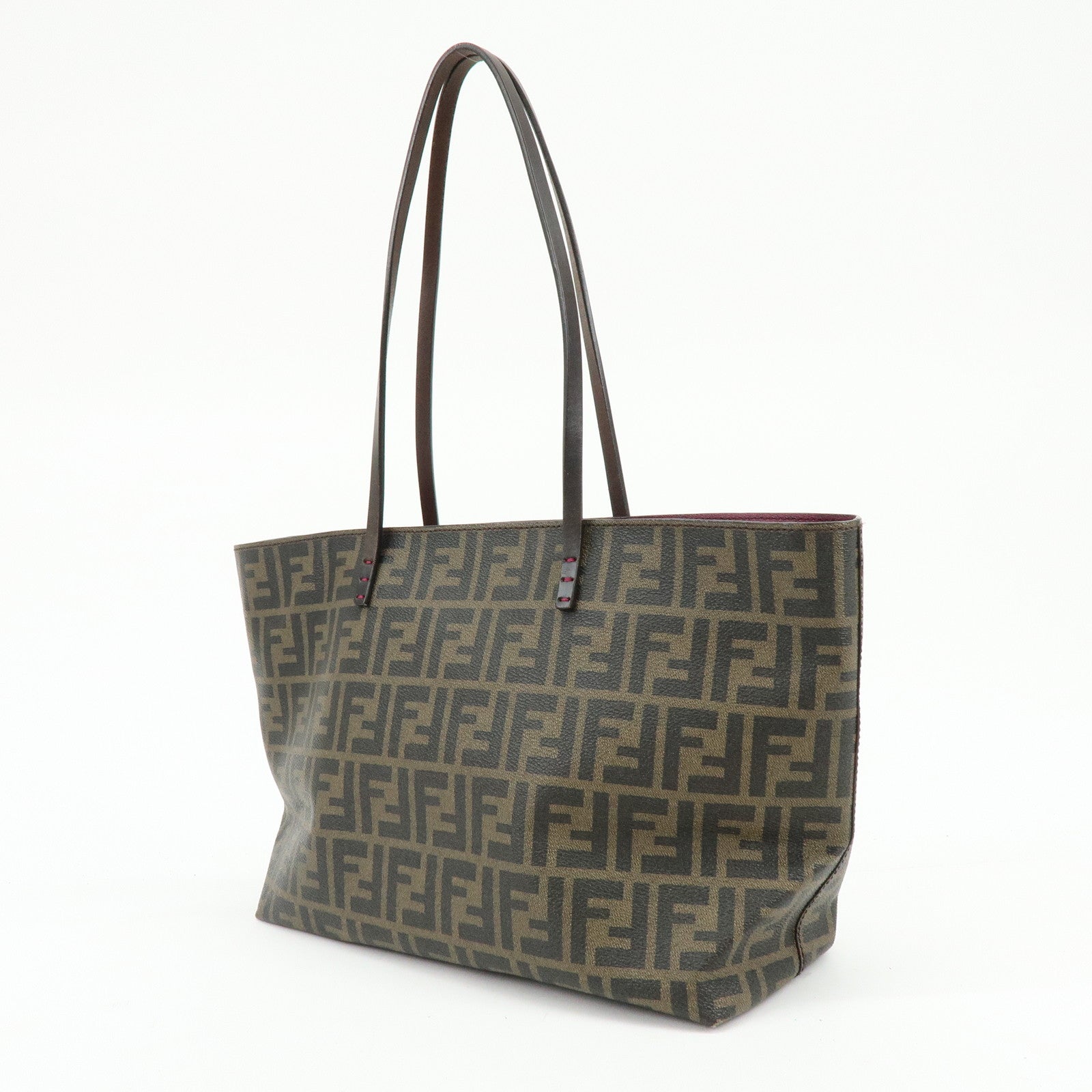FENDI Zucca PVC Leather Tote Bag Shoulder Bag Brown Black 8BH198