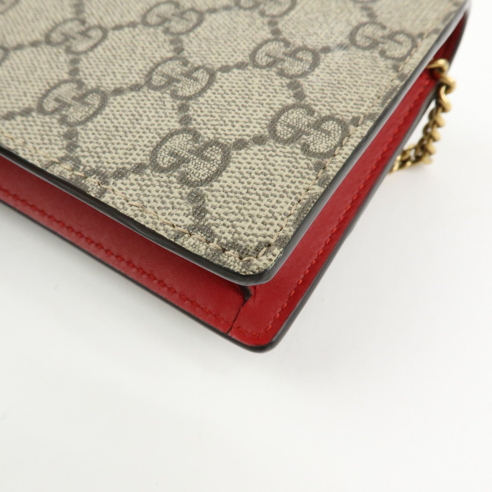 GUCCI Interlocking G GG Supreme Leather Chain Shoulder Bag Beige 481291