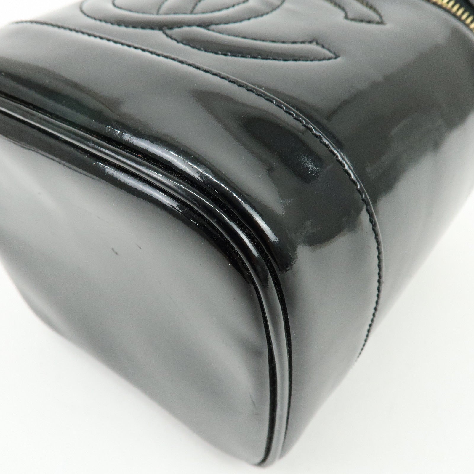 CHANEL COCO Mark Patent Leather Vanity Bag Hand Bag Black A01998