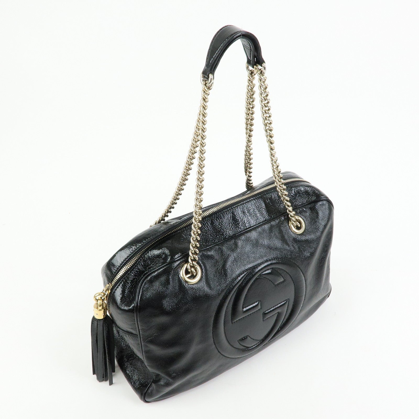 GUCCI SOHO Patent Leather Shoulder Bag Hand Bag Black 353126