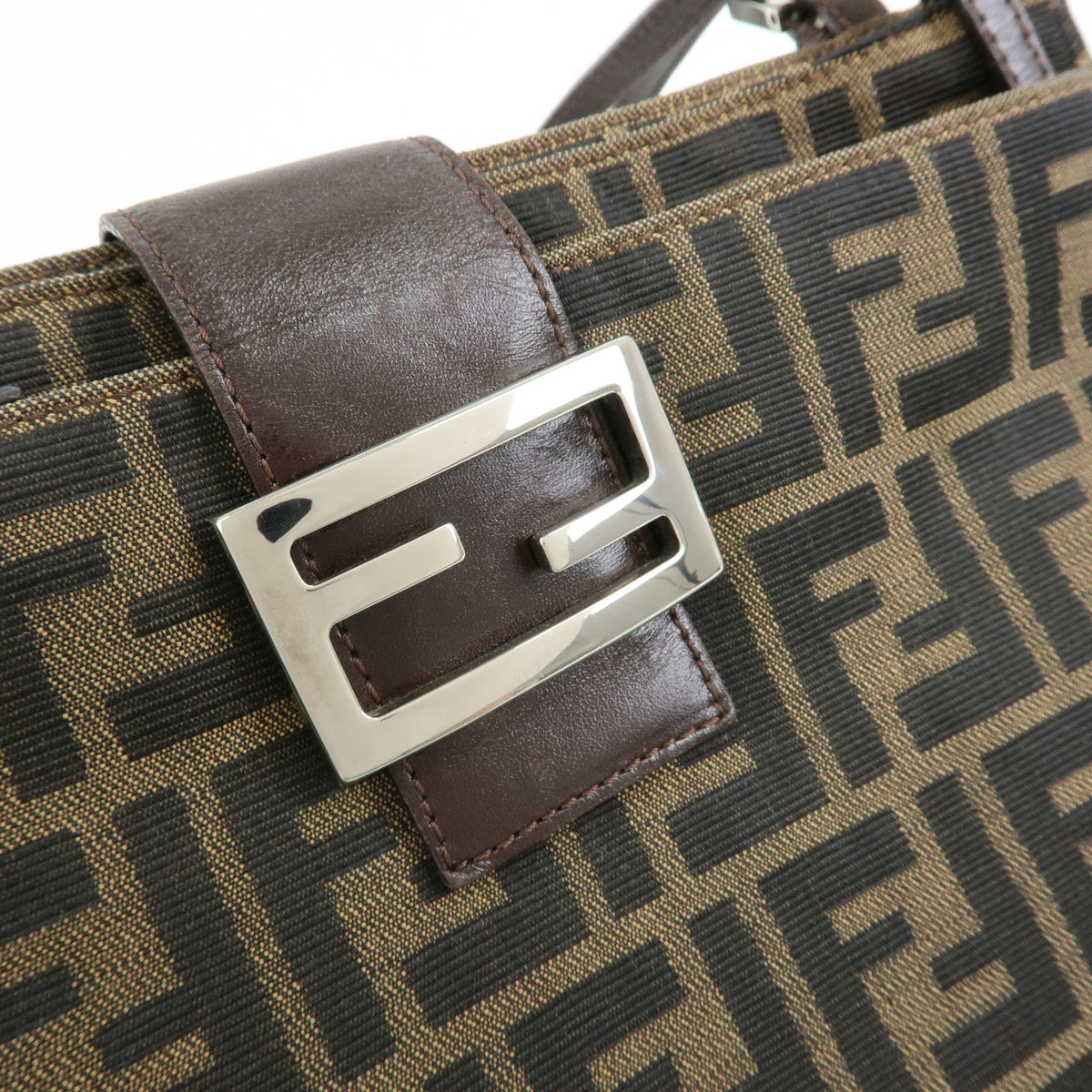 FENDI Zucca Canvas Leather Shoulder Bag Hand Bag Brown Black 26728