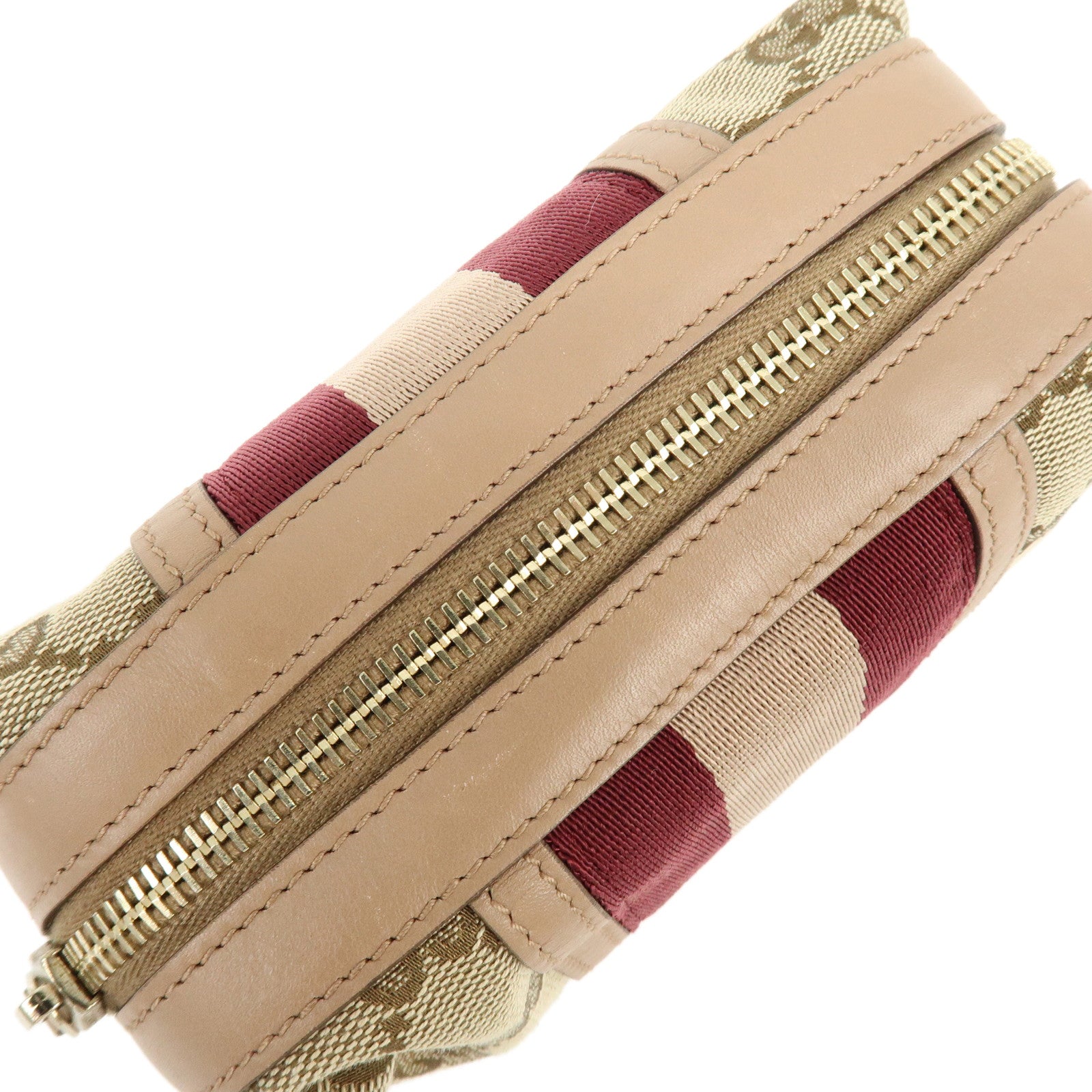 GUCCI Sherry GG Canvas Leather Cosmetic Pouch Beige Bordeaux 256639