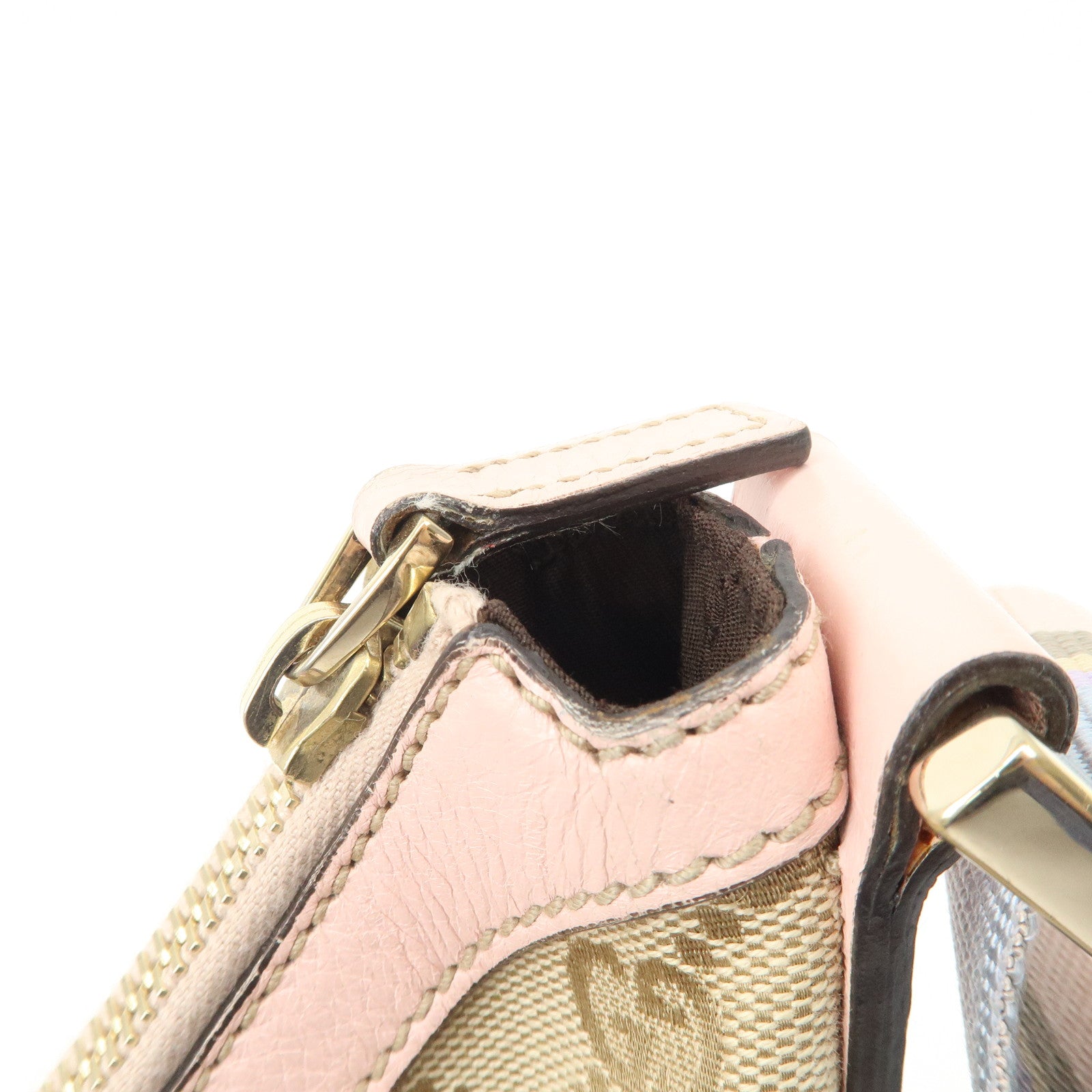 GUCCI GG Canvas Leather Shoulder Bag Crossbody Bag Beige Pink 181092 Used