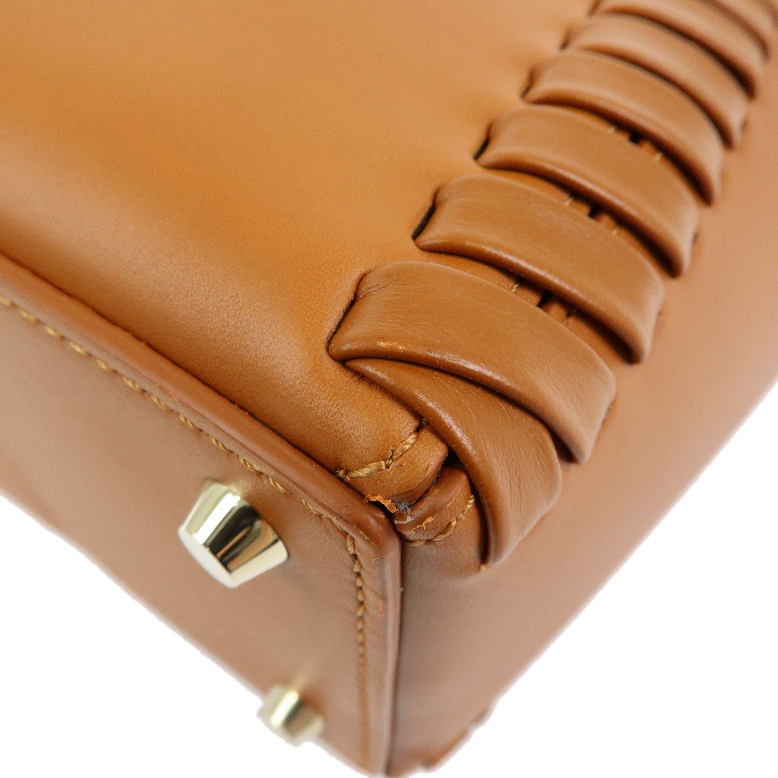Chloe Logo Mate Leather Shoulder Bag Hand Bag Brown