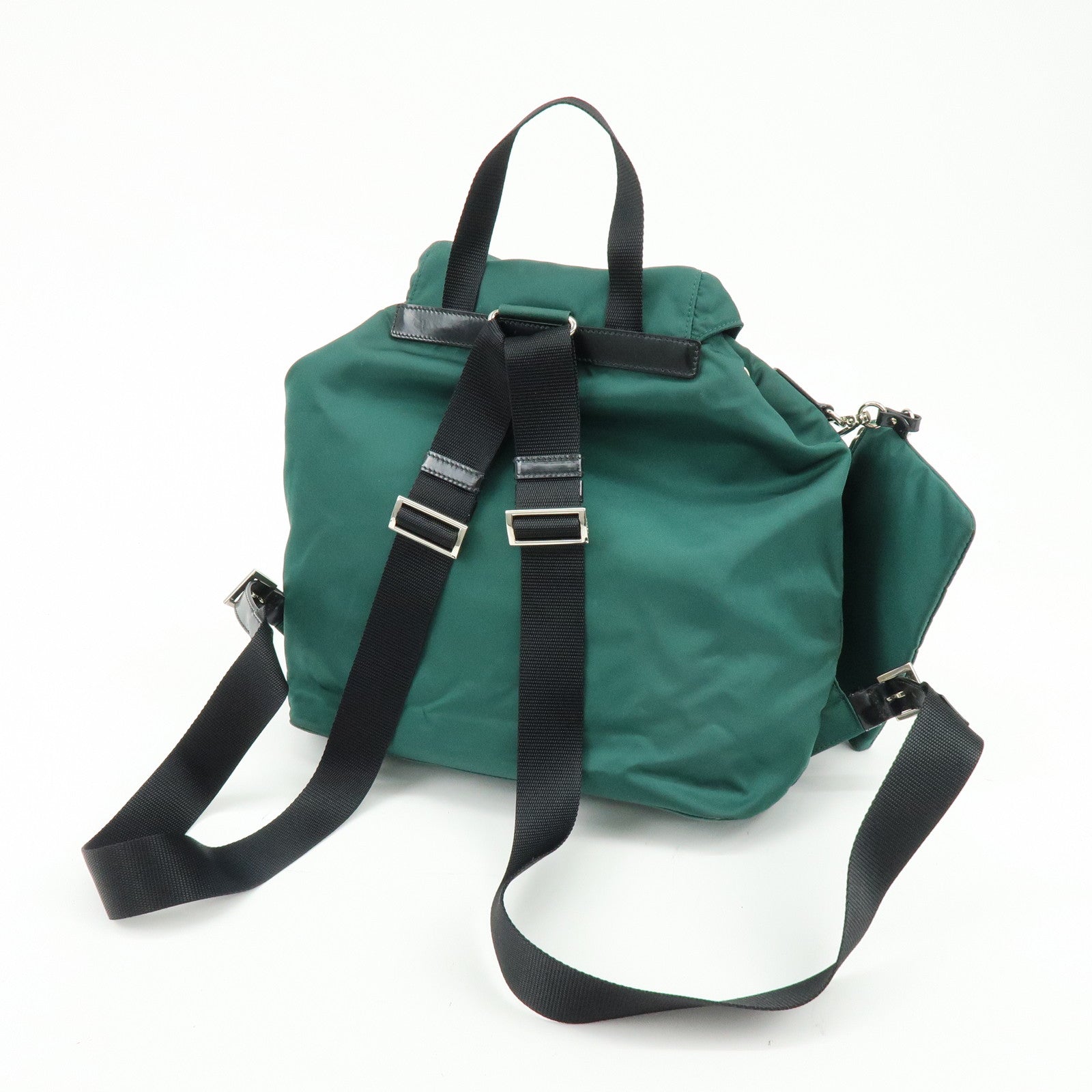 PRADA Triangle Logo Nylon Leather Backpack Rucksack Green Black 1BZ811