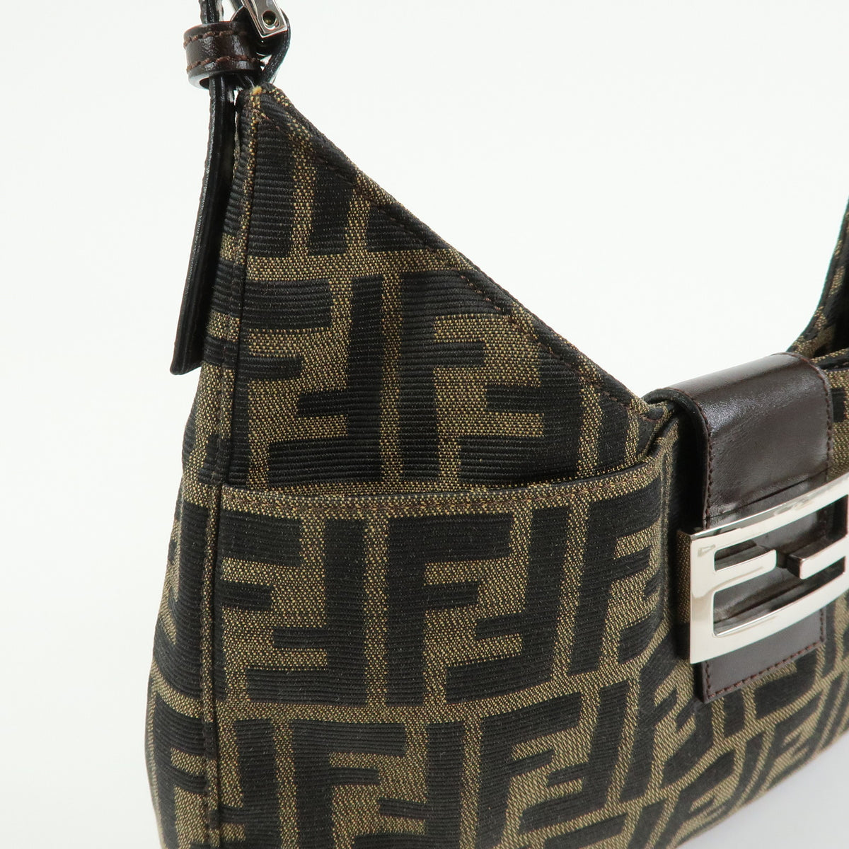 FENDI Zucca Canvas Leather Shoulder Bag Hand Bag Black Brown 26569