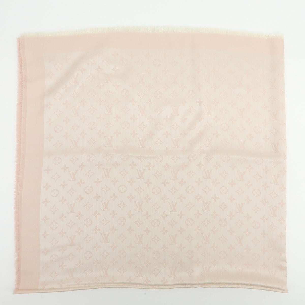 Louis Vuitton Monogram Silk Wool Scarf Shawl Light Pink