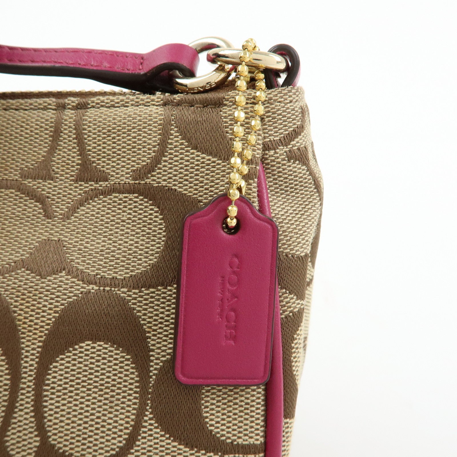 COACH Signature Canvas Leather 2Way Shoulder Bag Hand Bag Beige Pink