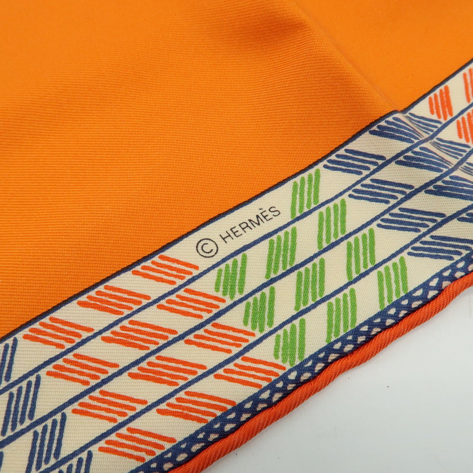 HERMES Carre 90 Silk 100% Scarf Favori du Faubourg Wash Orange Blue