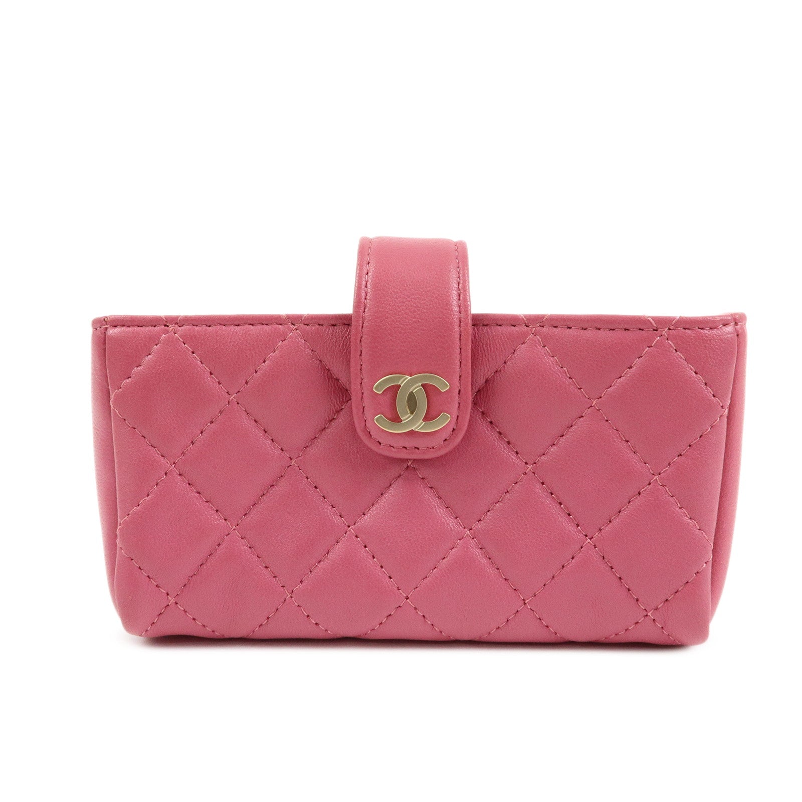 CHANEL Matelasse COCO Mark Lamb Skin Cosmetic Case Pouch Pink