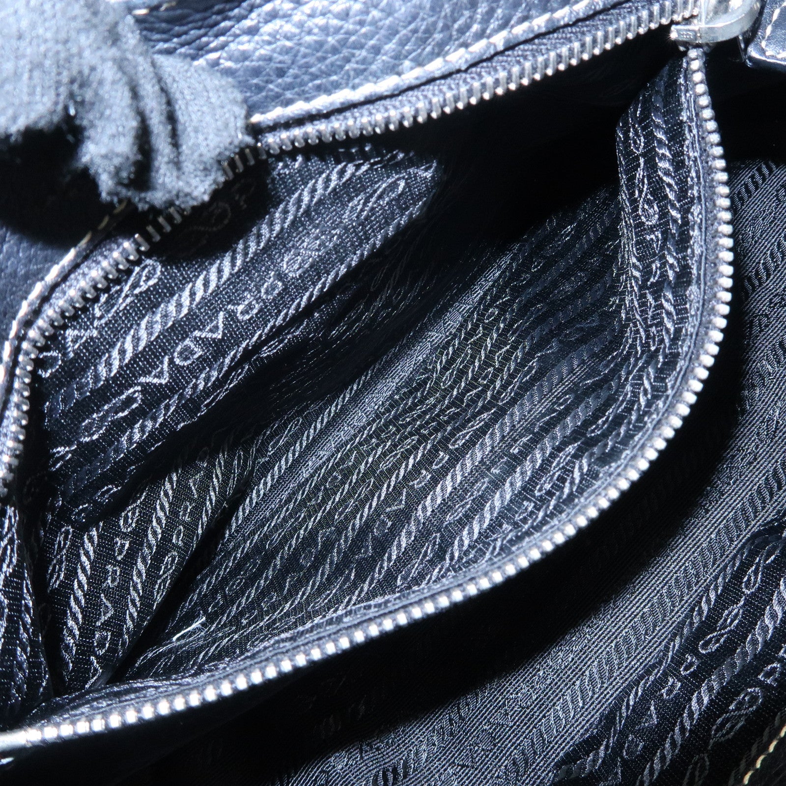 PRADA Logo Leather Shoulder Bag Hand Bag Black Silver Hardware