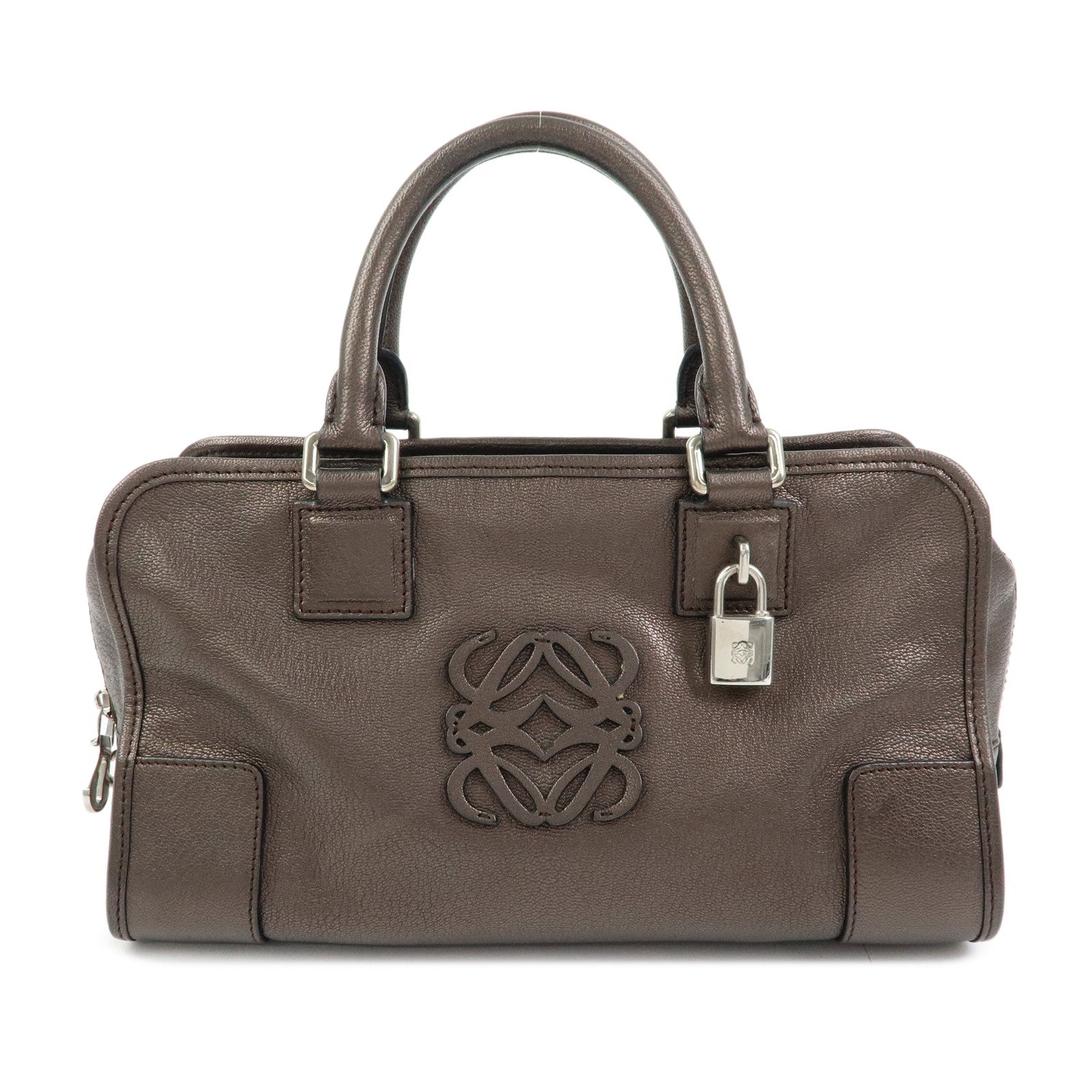 LOEWE Anagram Amazona 28 Leather Hand Bag Boston Bag Metallic Brown