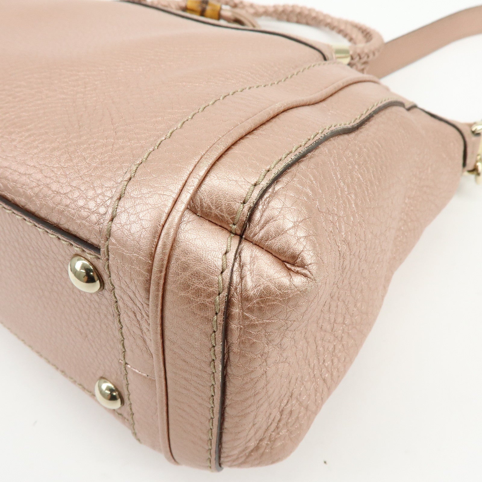 GUCCI Bamboo Interlocking G Leather 2Way Bag Hand Bag Pink 282300