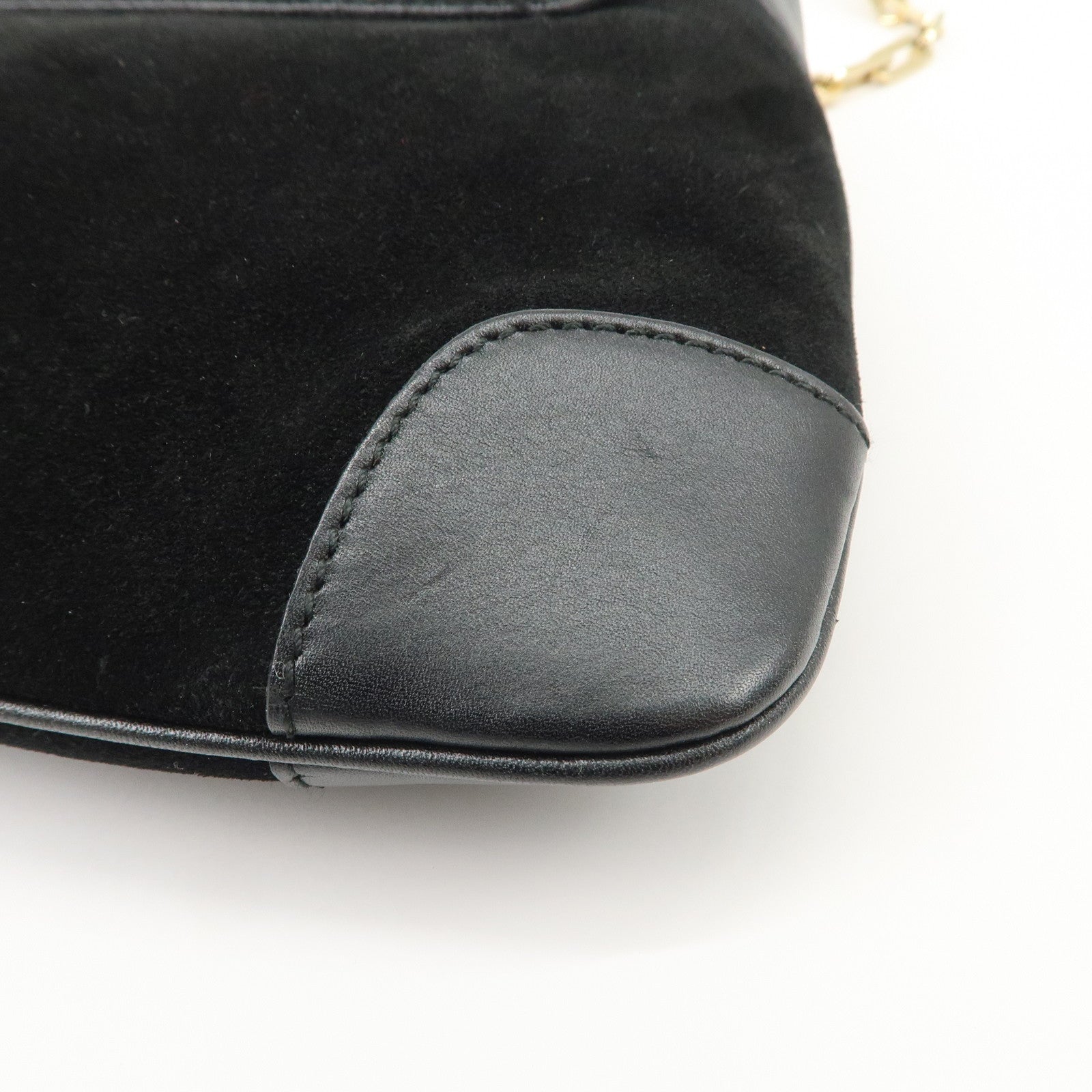 GUCCI Tigar Head Suede Leather Chain Shoulder Bag Black 001.4113 Used