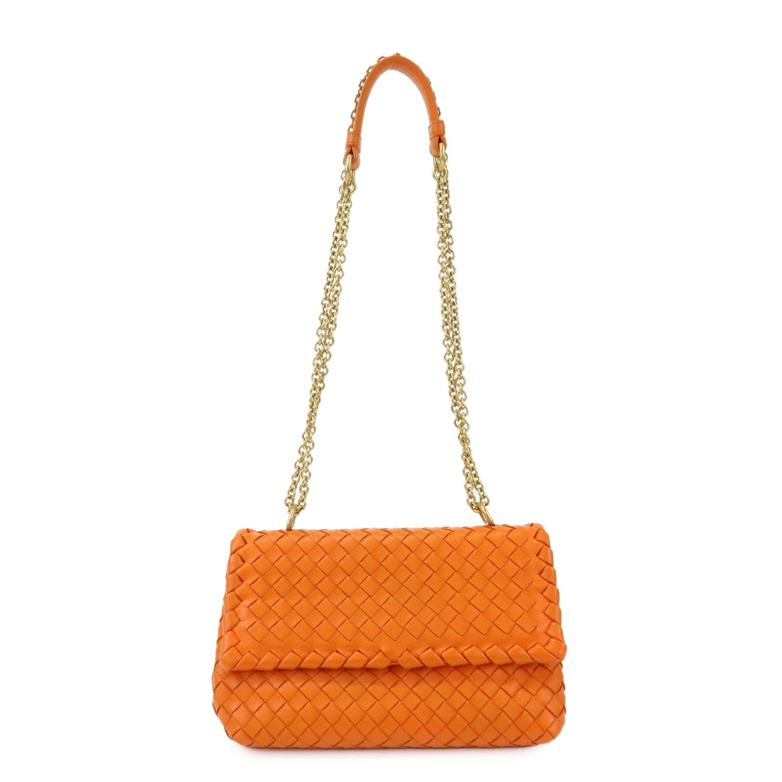 BOTTEGA VENETA Intrecciato Leather Chain Shoulder Bag Orange