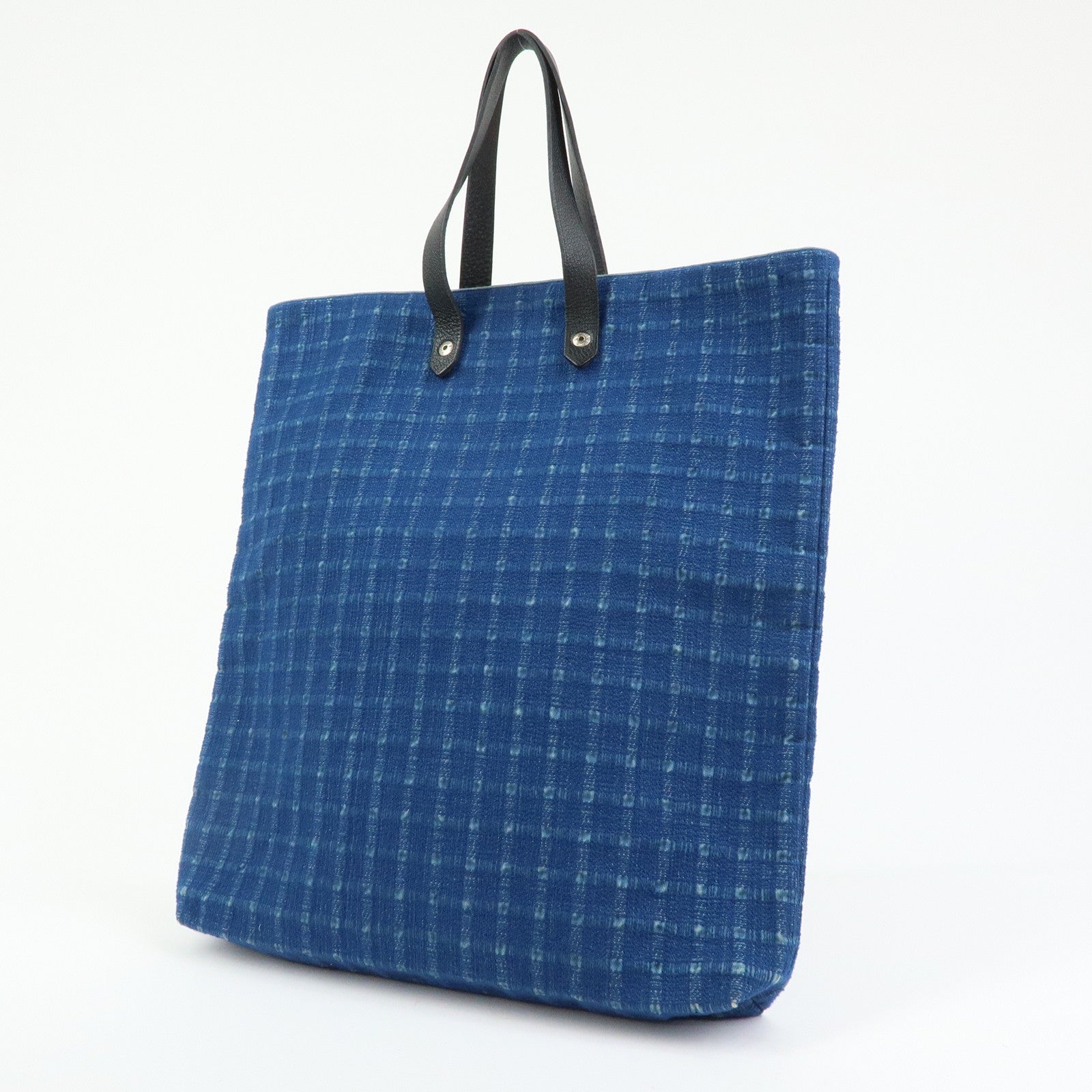 HERMES Amedaba GM Canvas Leather Tote Bag Hand Bag Navy Blue Black