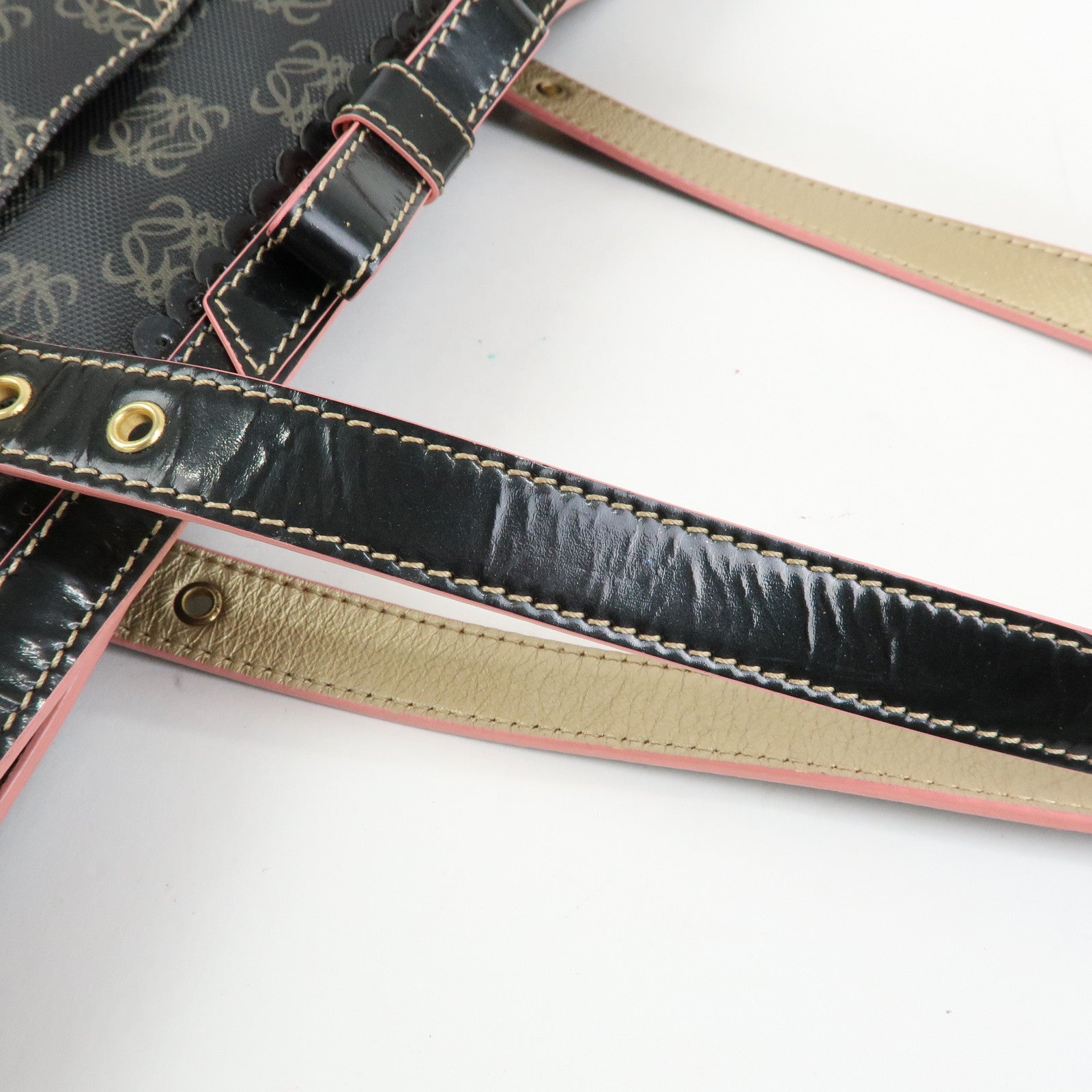 LOEWE Anagram PVC Patent Leather Tote Bag Shoulder Bag Black Pink