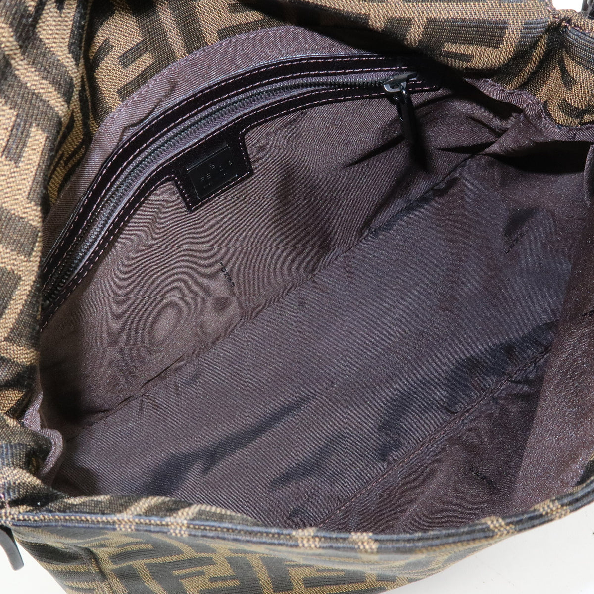FENDI Mamma Baguette Zucca Canvas Leather Shoulder Bag Brown 8BR001