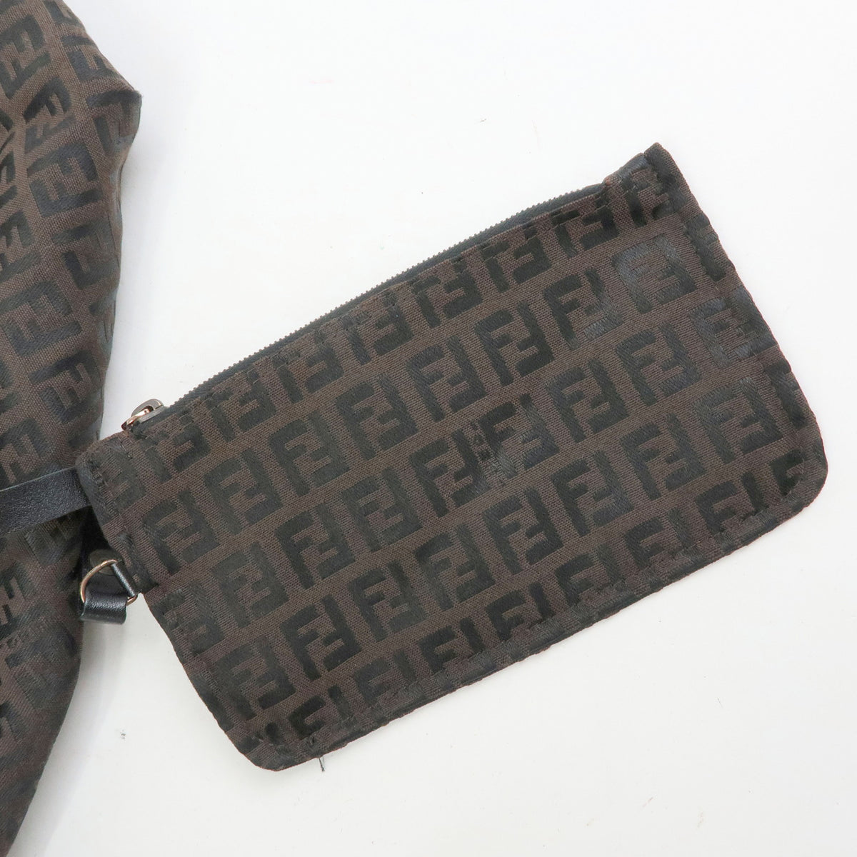 FENDI Zucchino Canvas Leather Tote Bag Black Brown
