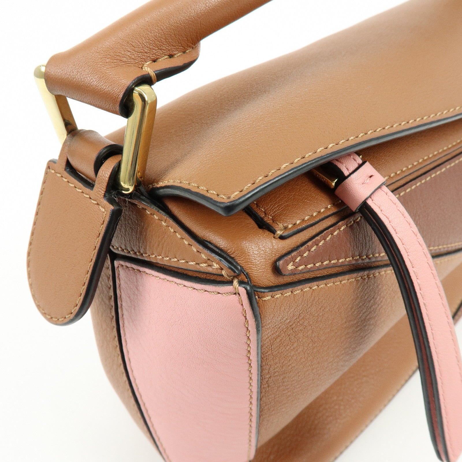 LOEWE Puzzle Bag Anagram Calf Skin Medium 2Way Bag Brown Pink Camel