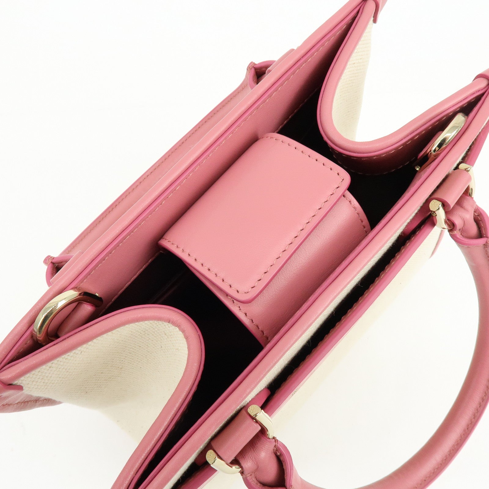 BVLGARI Logo Canvas Leather 2Way Bag Hand Bag Shoulder Bag Pink