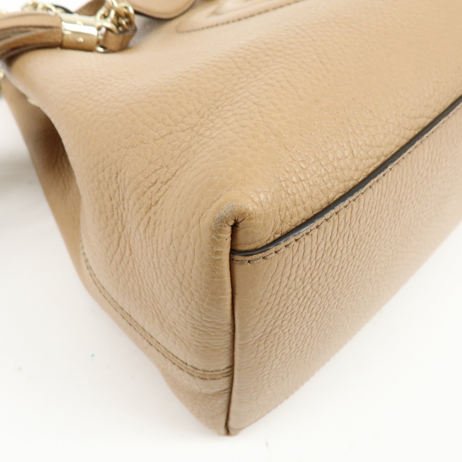 GUCCI SOHO Interlocking G Leather Chain Shoulder Bag Beige 536196