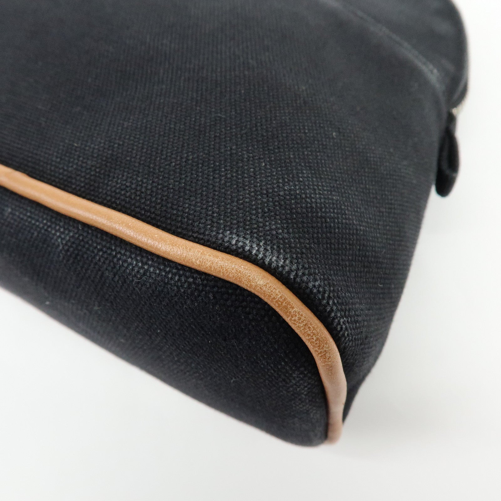HERMES Bolide Pouch MM Cotton Leather Cosmetic Bag Black Brown