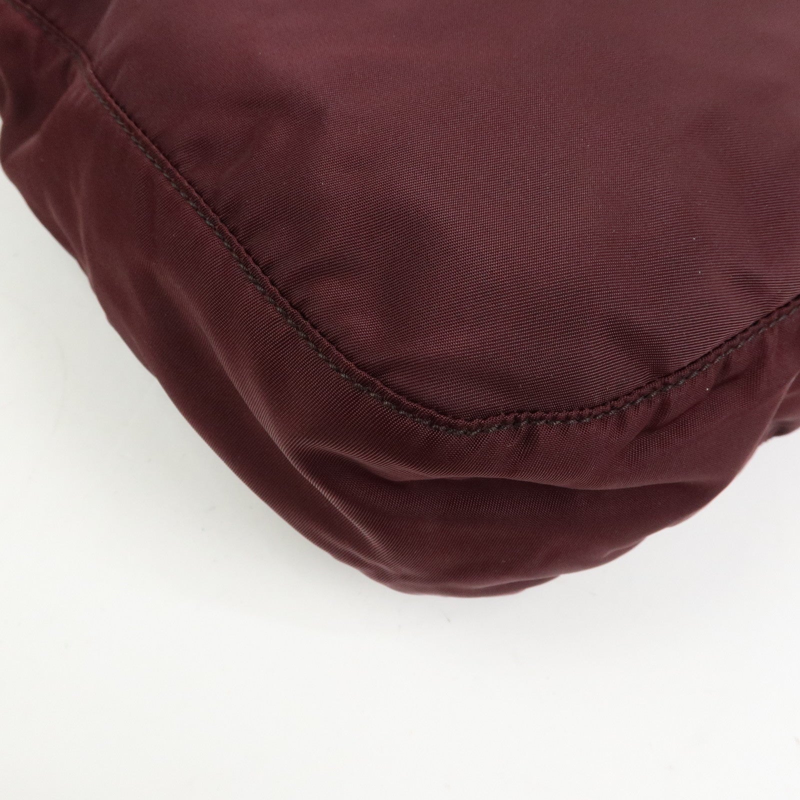 PRADA Triangle Logo Nylon Leather Shoulder Bag Burgundy BT0426