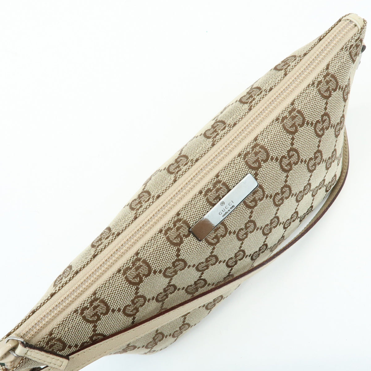 GUCCI Boat Bag GG Canvas Leather Hand Bag Accessory Pouch Beige 07198