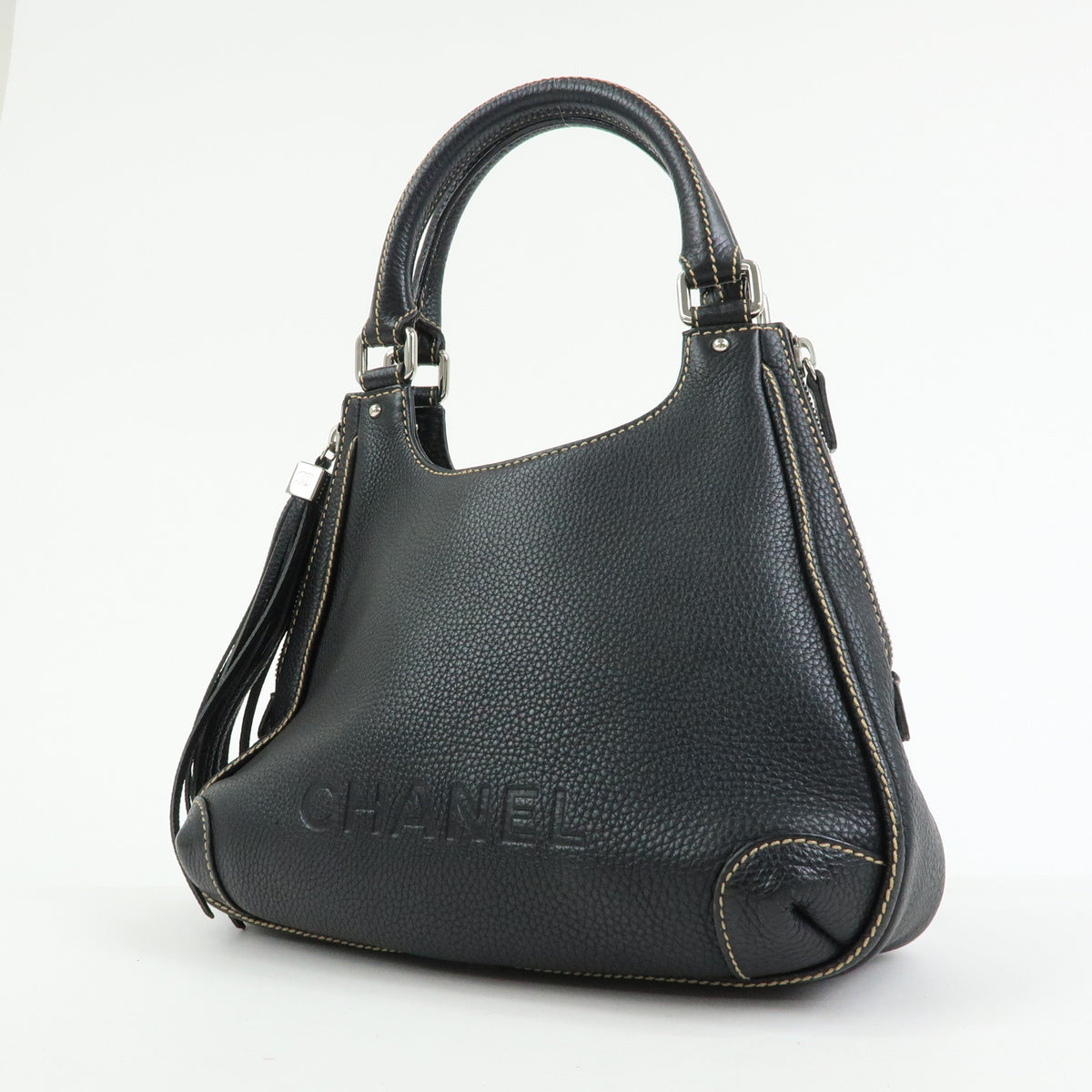 CHANEL LAX Leather Shoulder Bag Hand Bag Tassel Black A23055