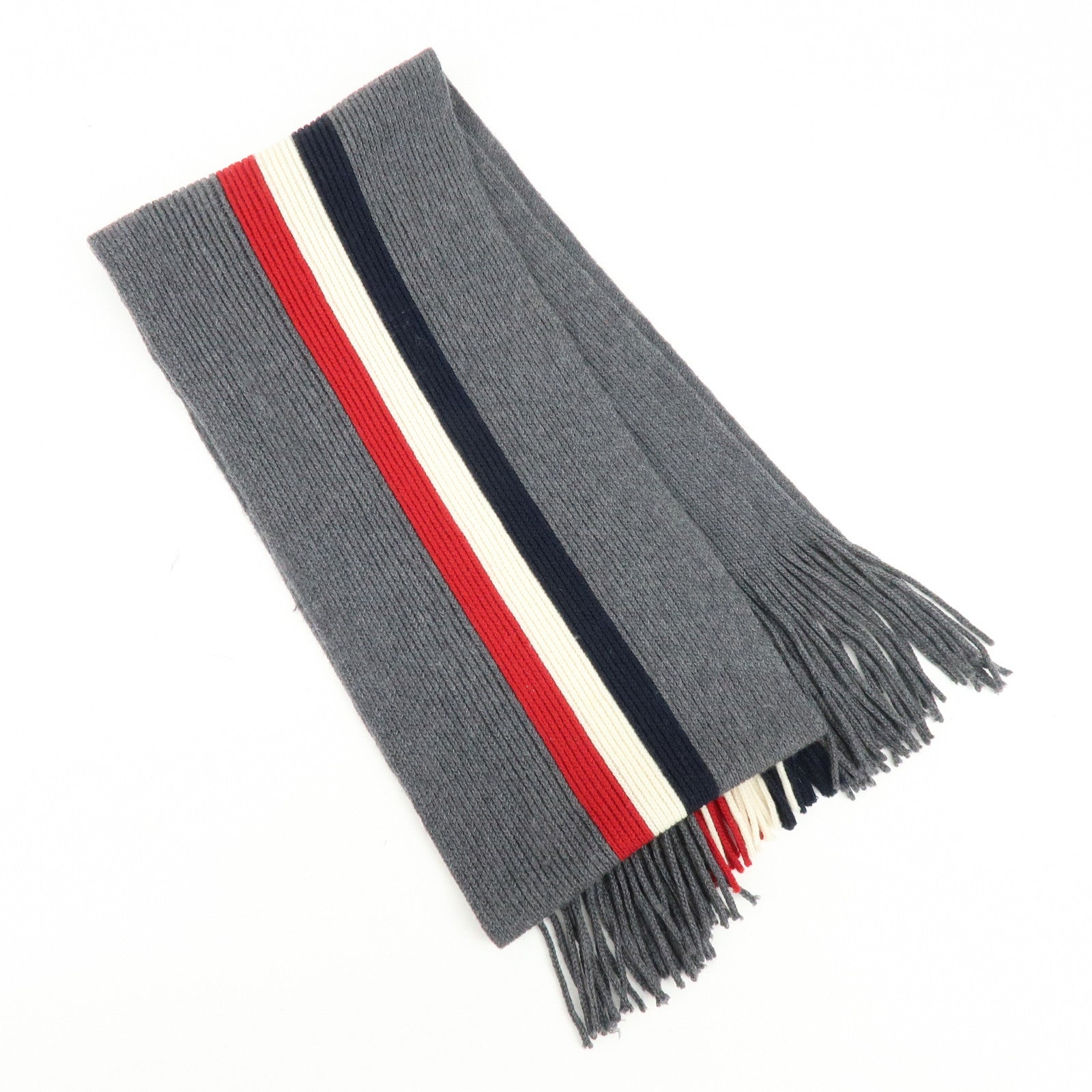 Moncler Wool 100% Scarf Stole Tri-color Gray Navy White Red